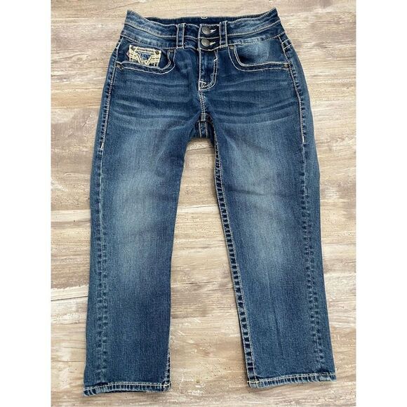 Vigoss Capri Heritage Fit Jeans Cropped Bling Women Size 4 - Picture 1 of 8
